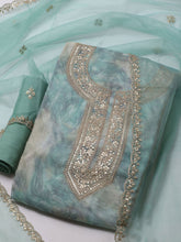 Neck Embroidered Organza Unstitched Suit With Dupatta